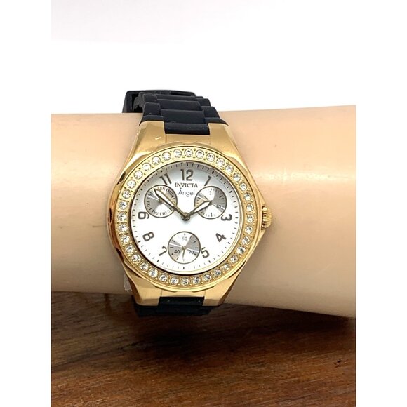 Invicta Women\'s Watch 1643 Angel Quartz White Dial Gold Black Rubber Strap 38mm main image 15